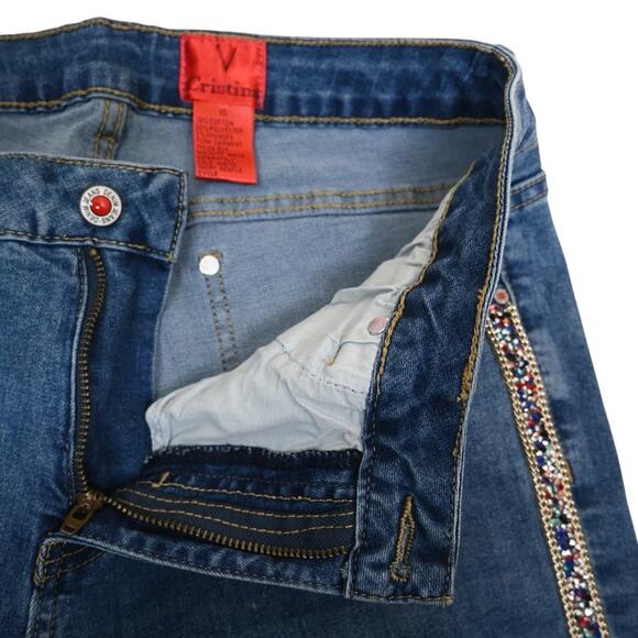 V Christina Womens 10 Medium Wash Tapered Leg Sequin Jean - Picture 9 of 10